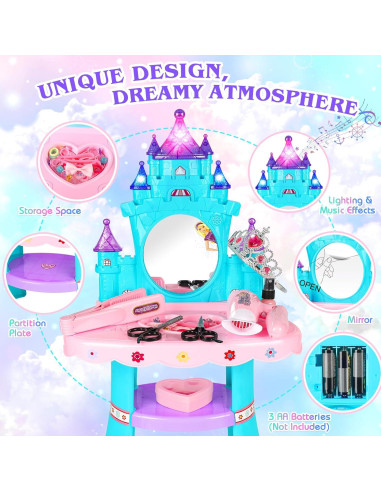 Conjunto de Mesa y Silla EULRGAUS con Espejo y Luz 1.60 kg