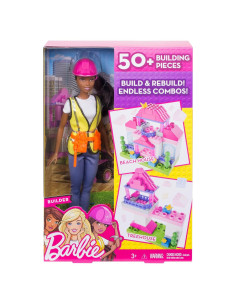 Muñeca Barbie Constructora Mattel con 50 bloques Mega Bloks