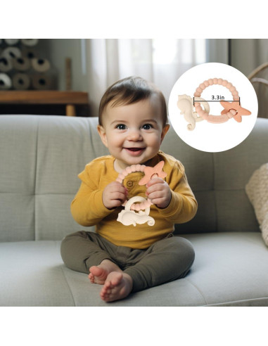 Anillo de Silicona para Dentición Rosa - Juguete Bebé 3-12 Meses