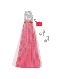 Barbie Fashion - Vestido Rosa Glamuroso con Zapatos y Bolso