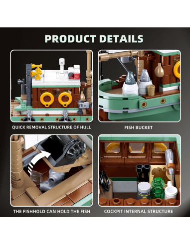 Juego de Bloques Barco de Pesca OQMI 610 Piezas Verde