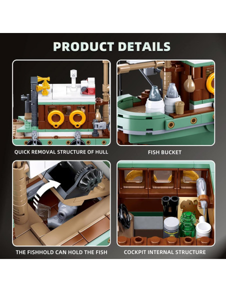 Juego de Bloques Barco de Pesca OQMI 610 Piezas Verde