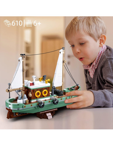 Juego de Bloques Barco de Pesca OQMI 610 Piezas Verde