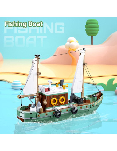 Juego de Bloques Barco de Pesca OQMI 610 Piezas Verde