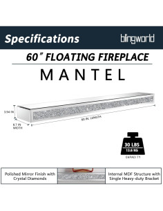 Manto de Chimenea Espejado Blingworld 152 cm Art Deco 2