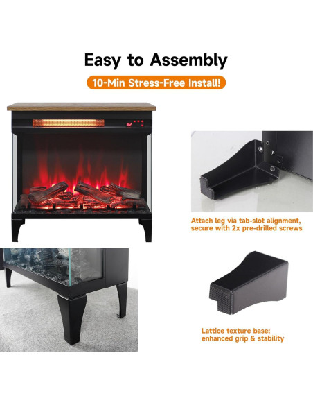 Calentador de chimenea eléctrica Innoflame 1500W 3 lados vidrio