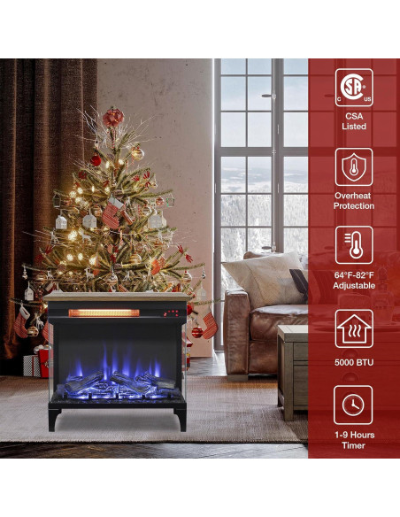 Calentador de chimenea eléctrica Innoflame 1500W 3 lados vidrio