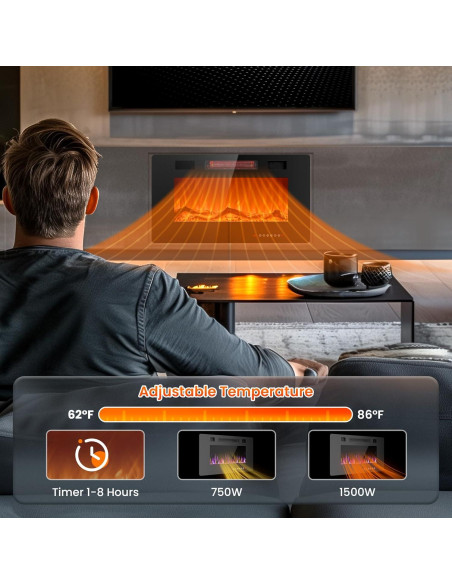 Chimenea Eléctrica Joy Pebble 30" Empotrada 750/1500W