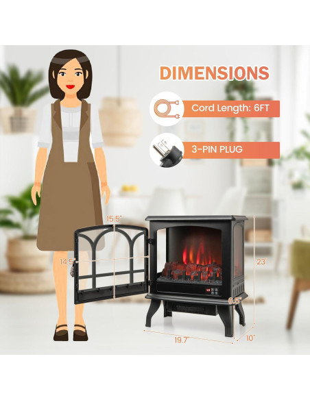 Calefactor de Chimenea Eléctrica ORALNER 1400W 23" Negro