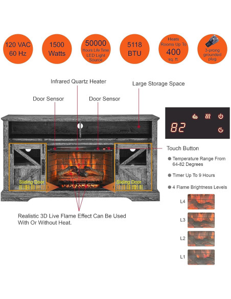 Centro de entretenimiento chimenea eléctrica 152 cm Genérico Roble oscuro