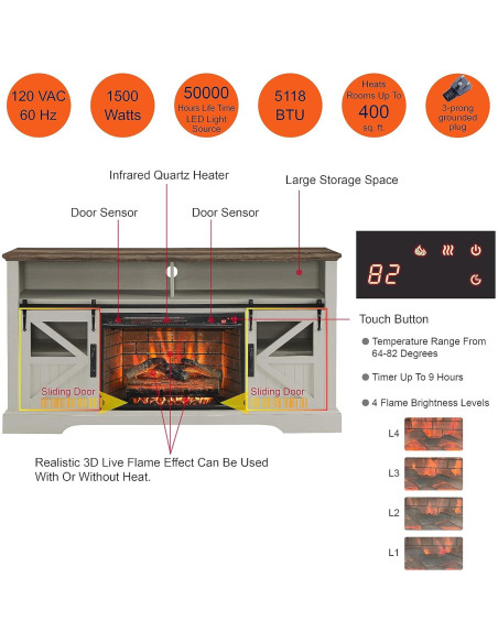 Centro de Entretenimiento con Chimenea Eléctrica 152 cm Genérico Blanco