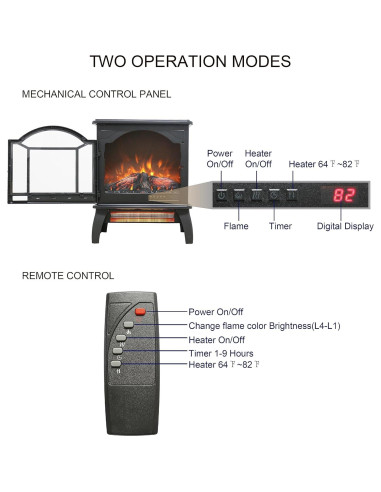 Estufa Eléctrica GOAWGO 1500W con Control Remoto 3D Negra