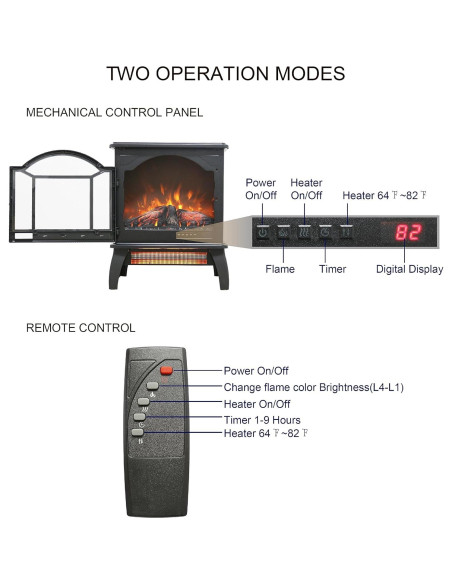 Estufa Eléctrica GOAWGO 1500W con Control Remoto 3D Negra Estufa Eléctrica GOAWGO 1500W con Control Remoto 3D Negra