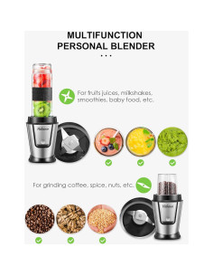 Batidora Personal Yabano 500W con Botellas 2x600ml y Molinillo 2