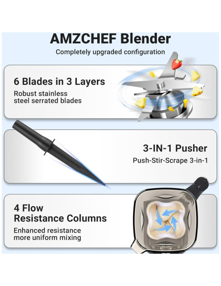 Licuadora AMZCHEF 1800W 68 oz con Velocidad Variable y 5 Funciones