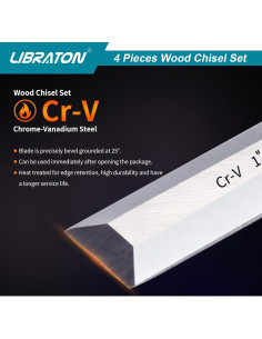 Juego de Cinceles de Madera LIBRATON 4 Piezas Cr-V 6-25mm 2