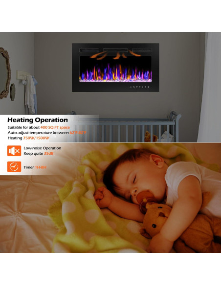 Chimenea Eléctrica Montada en Pared BETELNUT 76.2 cm 750/1500W