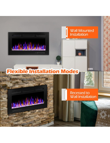 Chimenea Eléctrica Montada en Pared BETELNUT 76.2 cm 750/1500W