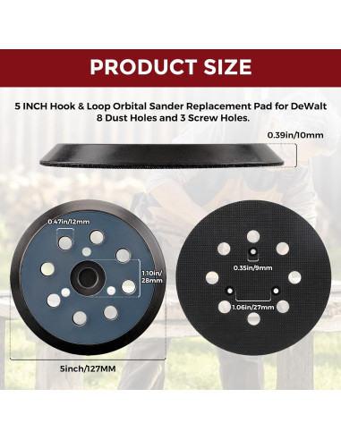 Almohadilla de Lijado 5" POTUINOM 8 Agujeros Gancho y Bucle