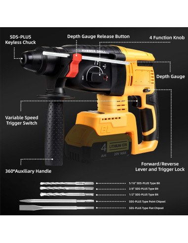 Martillo Perforador Inalámbrico Funnywhale K5 20V 4 Funciones