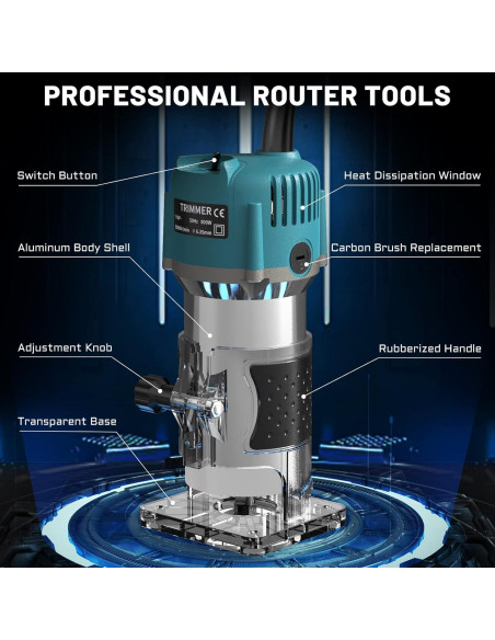 Router Compacto TwoWin 800W 110V con 15 Brocas de Carburo
