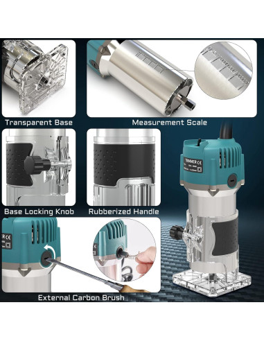 Router Compacto TwoWin 800W 110V con 15 Brocas de Carburo