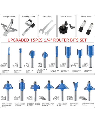 Router Compacto TwoWin 800W 110V con 15 Brocas de Carburo