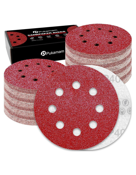 120 Discos de Lijado 5" Pukamam Grano 40 8 Agujeros