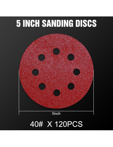 120 Discos de Lijado 5" Pukamam Grano 40 8 Agujeros