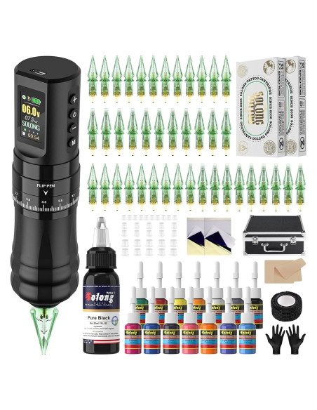 Kit de Tatuaje Completo con Pantalla LED y 40 Agujas - Negro