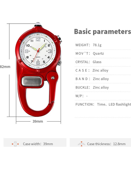 Reloj de Clip Findtime con Linterna y Segundero Rojo Reloj de Clip Findtime con Linterna y Segundero Rojo