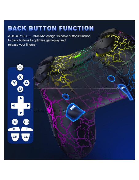 Controlador Pro Inalámbrico Gammeefy para Nintendo Switch - LED 9 Colores