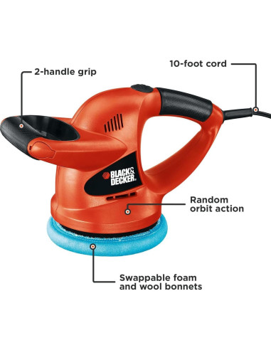 Pulidor Orbital Black+Decker WP900 6" con Bonetes de Lana y Espuma