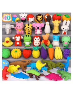 Gomas de Borrar 3D Arscniek - 40 Piezas Animales y Comida