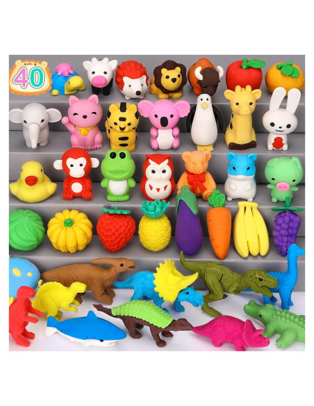 Gomas de Borrar 3D Arscniek - 40 Piezas Animales y Comida
