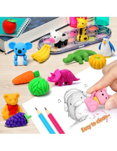 Gomas de Borrar 3D Arscniek - 40 Piezas Animales y Comida