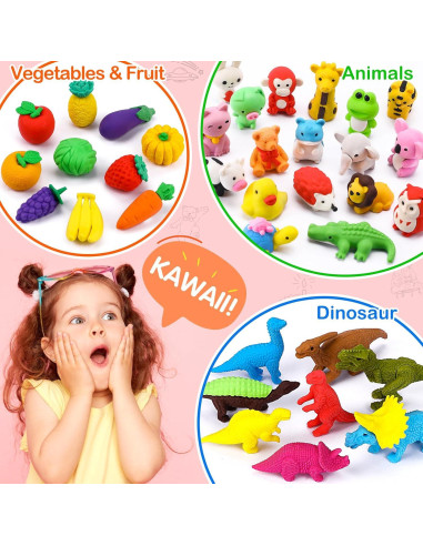Gomas de Borrar 3D Arscniek - 40 Piezas Animales y Comida