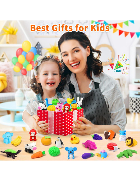Gomas de Borrar 3D Arscniek - 40 Piezas Animales y Comida