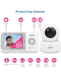 Monitor para Bebés VTech VM923, Pantalla 2.8", Pan-Tilt-Zoom 2