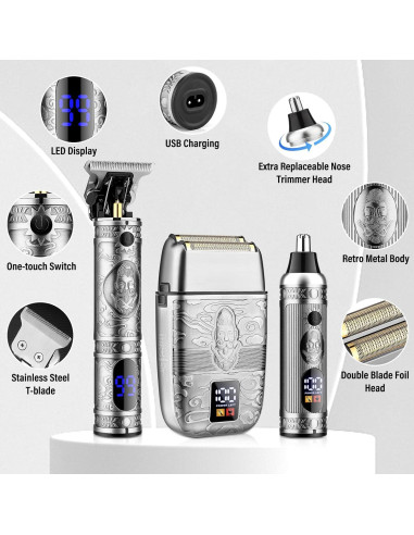 Cortadora de Cabello Saoilli 933 Plata con Batería y Peines