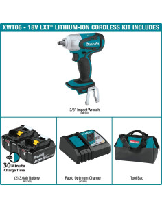 Llave de Impacto Inalámbrica Makita XWT06 18V 3/8" 210.65 Nm 2