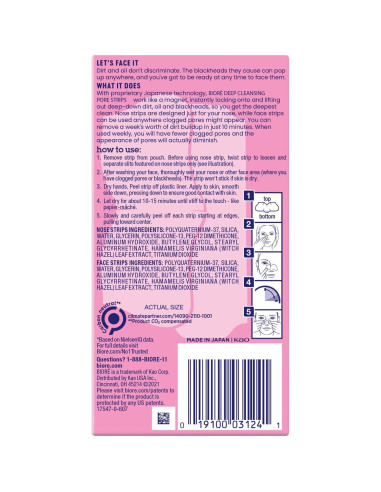 Bioré Tiras Removedoras de Puntos Negros para Nariz y Cara - 14 Unidades