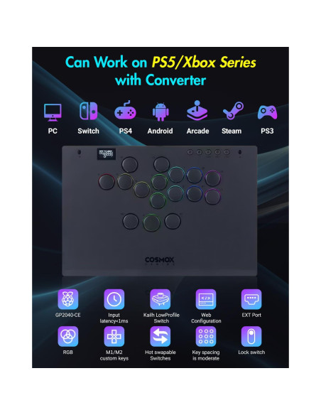 Controlador Arcade Sehawei M Ultra - Aluminio RGB para PC/PS4/Switch