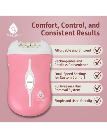 Depiladora Inalámbrica Pursonic FE120P 40 Pinzas Rosa