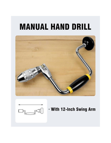 Taladro de Manivela Carpintero YEBOOCA 30.48 cm + 6 Brocas