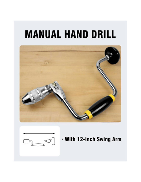 Taladro de Manivela Carpintero YEBOOCA 30.48 cm + 6 Brocas