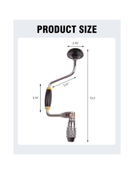 Taladro de Manivela Carpintero YEBOOCA 30.48 cm + 6 Brocas