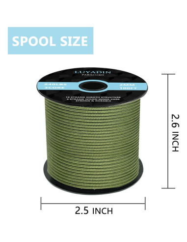 Cuerda Paracord 240lb 30.48m Verde Militar Nylon 2mm