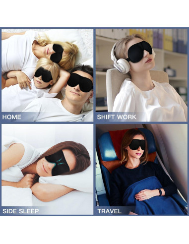 Máscara de Sueño 3D YOUIGE Negra, Antifaz Contorneado Sin Presión