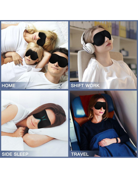 Máscara de Sueño 3D YOUIGE Negra, Antifaz Contorneado Sin Presión